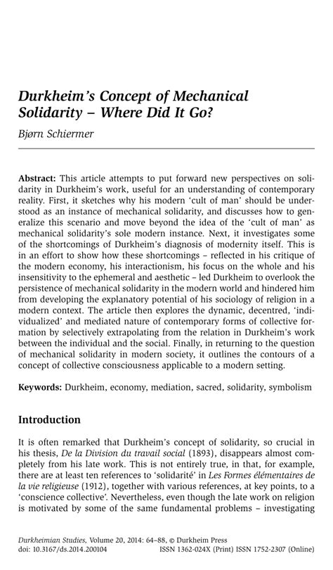 (PDF) Durkheim's Concept of Mechanical Solidarity – Where Did It Go?