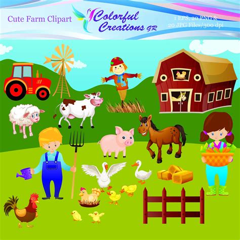 Cute Farm Digital Clipart Farmhouse Clipart Animal Clipart - Etsy