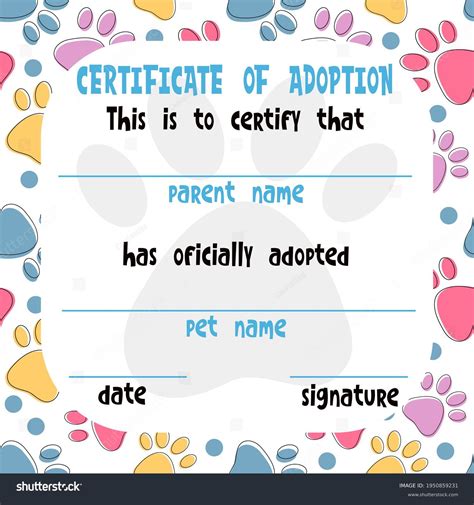 Pet Adoption Certificate Vector Template Design Stock Vector (Royalty ...