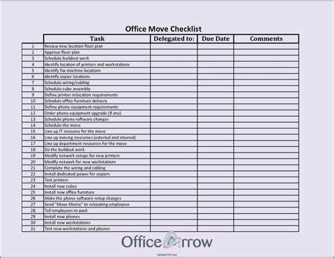 Office Move Checklist Template Excel