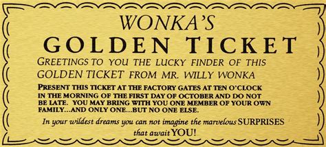 WILLY WONKA GOLDEN TICKET - Gold SIGN WALL ART charlie chocolate ...