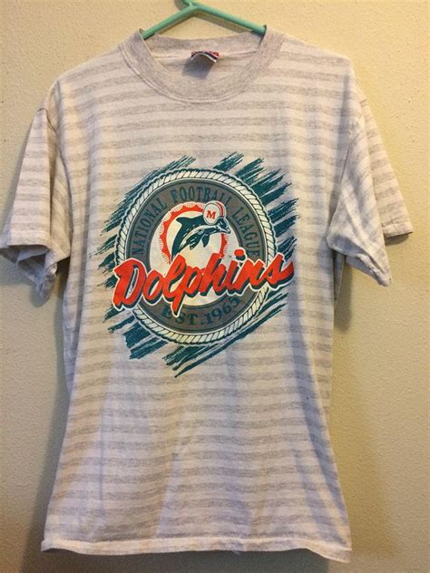 Vintage NFL Miami Dolphins T shirt Adult Large Striped Grey and White ...