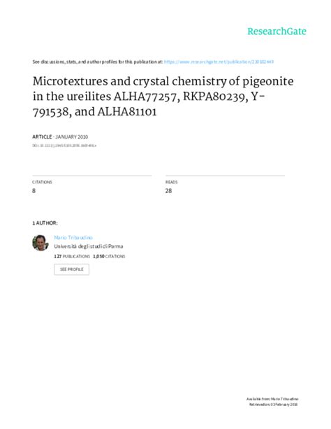 (PDF) Microtextures and crystal chemistry of pigeonite in the ureilites ...