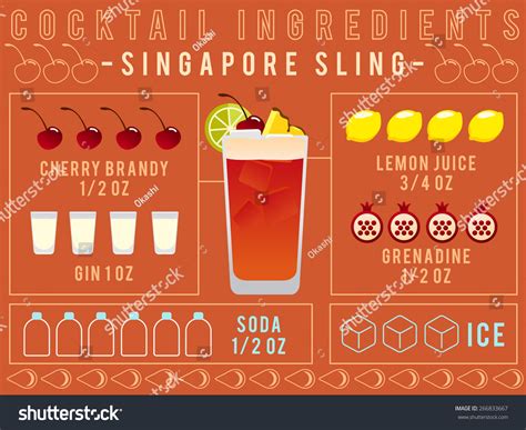 Cocktail Ingredients Singapore Sling Vector Illustration Stock Vector ...