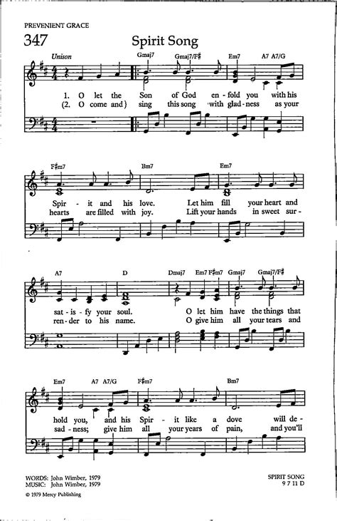 Spirit Song by John Wimber 1979 Digital Hymn Sheet Music Key of D ...