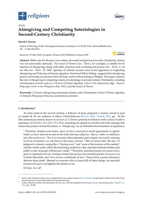 (PDF) Almsgiving and Competing Soteriologies in Second-Century Christianity