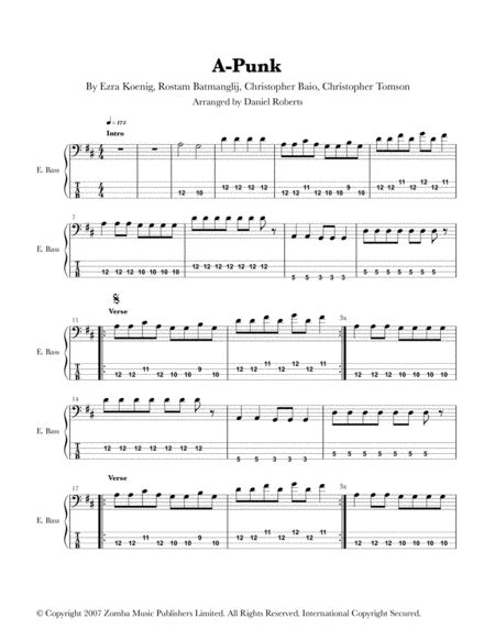 A-punk (arr. Daniel Roberts) Sheet Music | Vampire Weekend | Bass ...