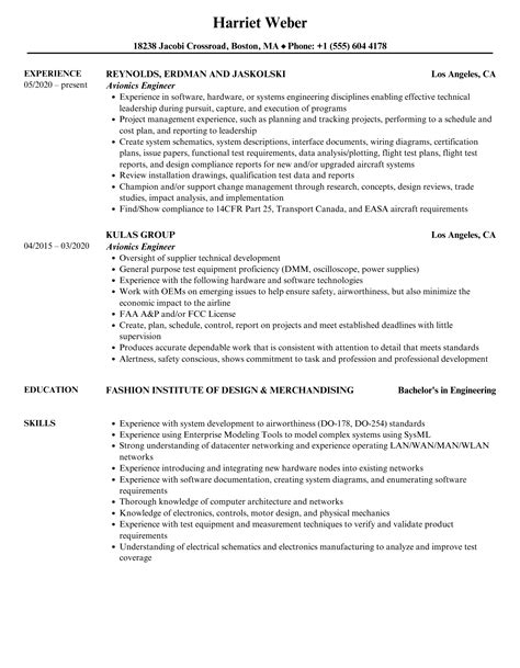 Avionics Engineer Resume Samples | Velvet Jobs