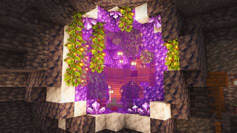 Minecraft | How to Build an Amethyst Geode House / Underground Cave ...