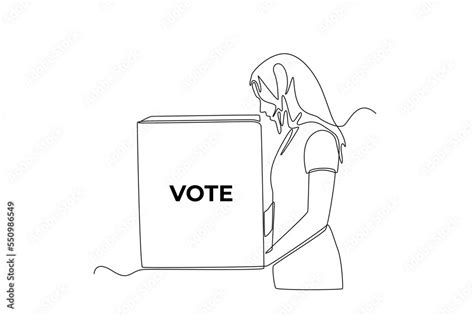 Continuous one line drawing woman casting their ballots in voting booth ...