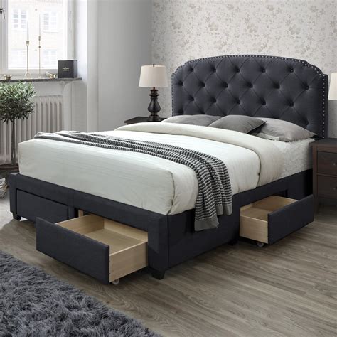 DG Casa Argo Tufted Upholstered Panel Bed Frame with Storage Drawers ...