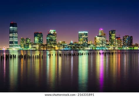 Jersey City Skyline Night Seen Pier Stock Photo (Edit Now) 216331891