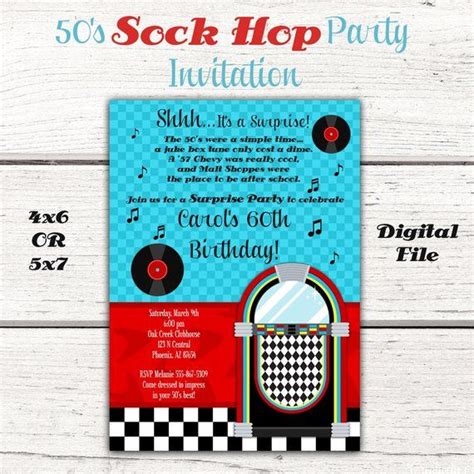 1950's Birthday Party Invitation 50's Sock Hop - Etsy | Birthday party ...