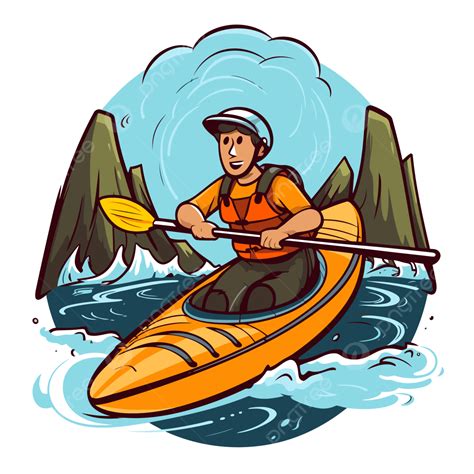 Kayaking Clipart Illustration Of Man In The River Kayak Cartoon Vector ...