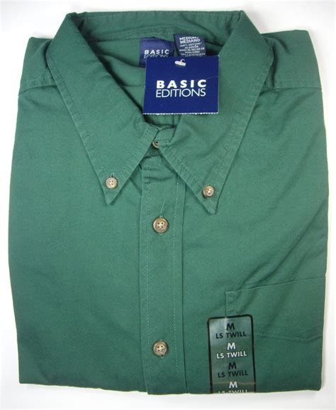 Mens Hunter Green Casual Dress Shirt Long Sleeve Twill