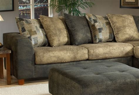 Two-Tone Kalahari Ash Fabric Modern Sectional Sofa w/Ottoman