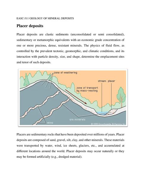 Placer deposits - EASC-511 GEOLOGY OF MINERAL DEPOSITS Placer deposits ...