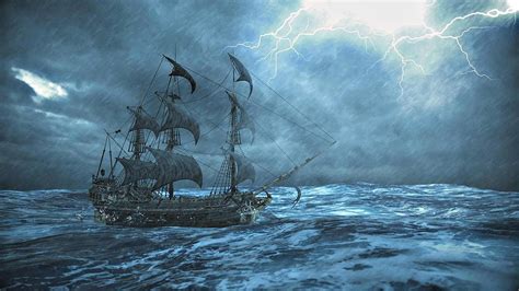 Ship In Storm At Sea