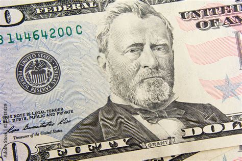 Front of the fifty dollar bill with a Portrait of President Ulysses ...