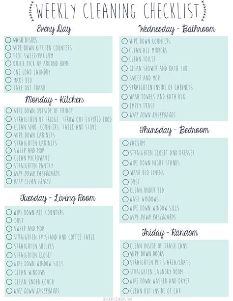 Weekly Cleaning Checklist (with free downloadable)