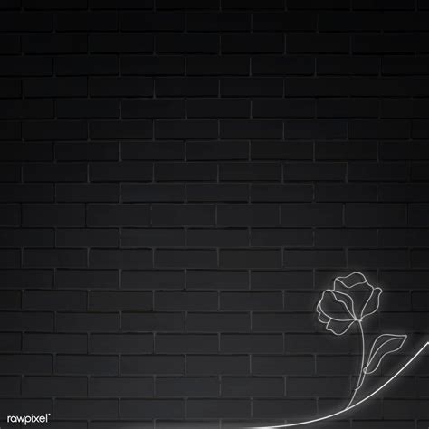 Neon lights flower on black brick wall vector | premium image by ...