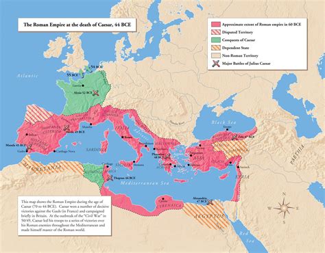 Julius Caesar's Conquest of Gaul (map of empire around 50 BC) | Roma ...