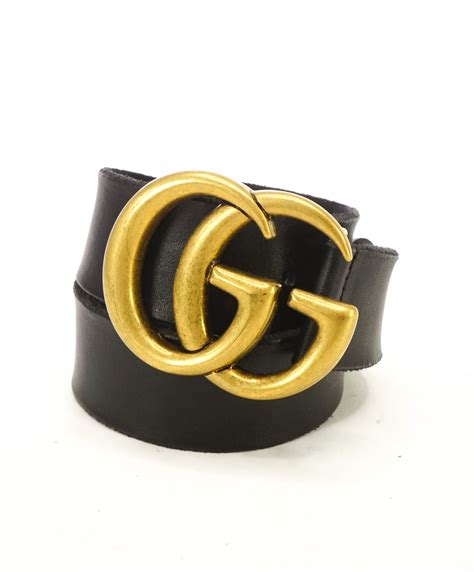 GUCCI - Leather Belt With Double Gold G Distressed Buckle - 32W (80CM ...