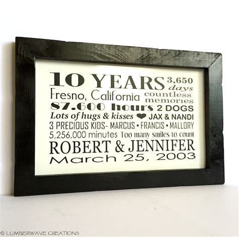 10 Year Anniversary Gift Personalized Anniversary Gift For Him