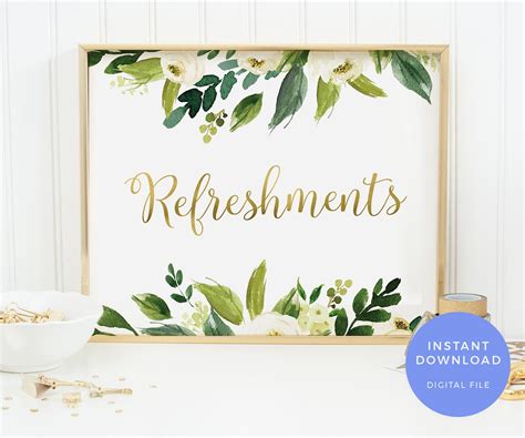 Refreshments Sign PRINTABLE. Greenery Bridal Shower Sign INSTANT ...