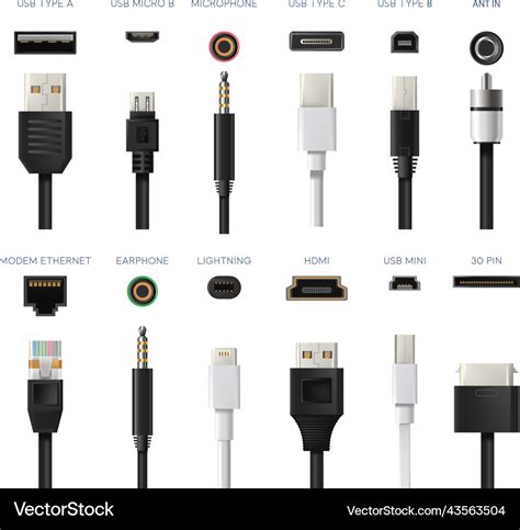 Connectors types wires and adapters for devices Vector Image