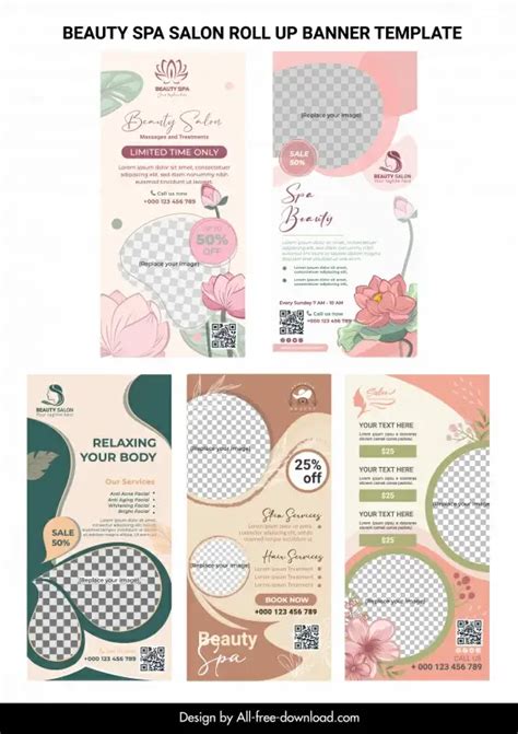 Beauty salon banner template flat checkered circles leaf decor Vectors ...