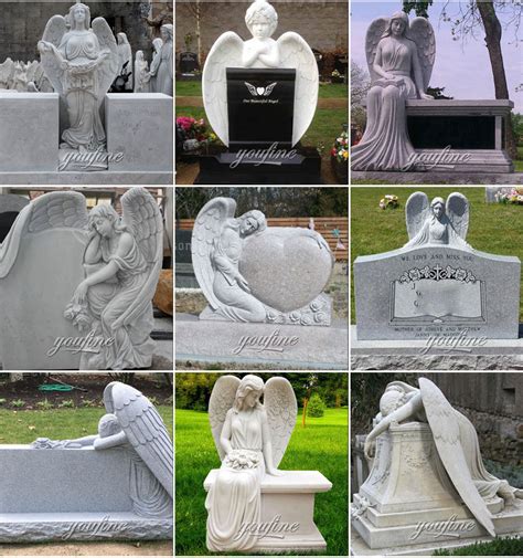 Upright stone carved fallen angel hold heard memorial-headstones ...