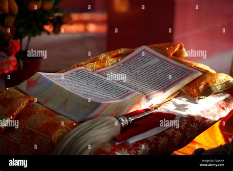 Holy Book, Guru Granth Sahib, inside Guru Tegh Bahadur Sahib Gurudwara ...