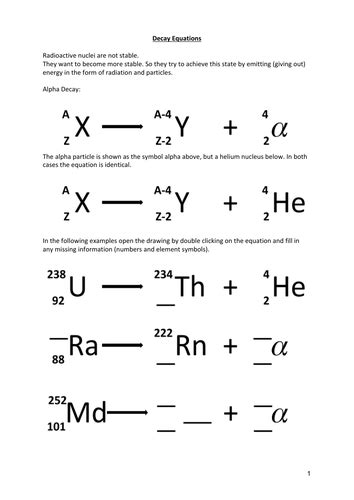 Alpha and beta decay equations | Teaching Resources