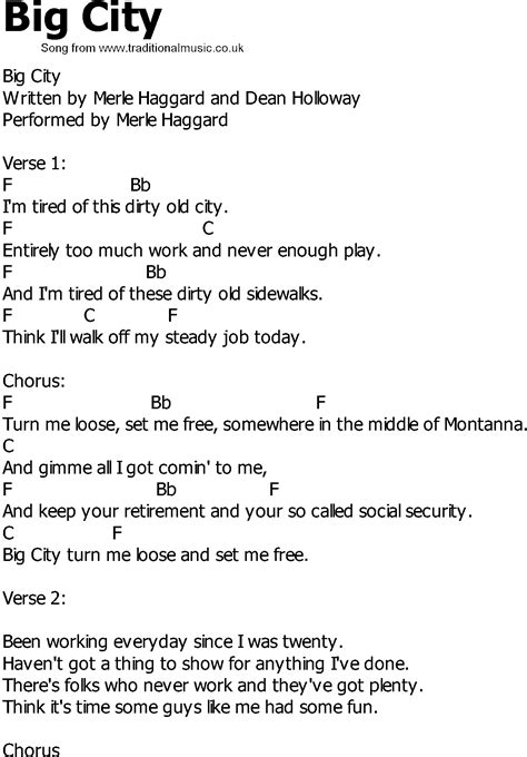 Old Country song lyrics with chords - Big City