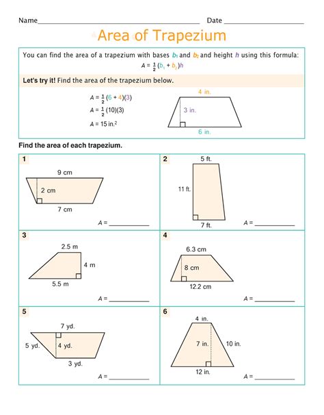 Area of trapezium worksheet - Name Date Area of Trapezium You can find ...