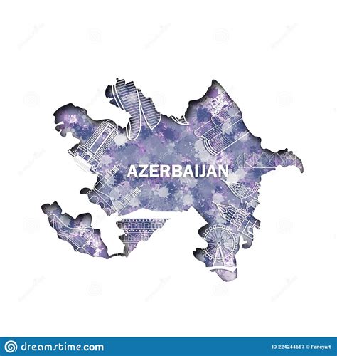 Azerbaijan Landmarks Line Art Background In Flag Colors Vector ...