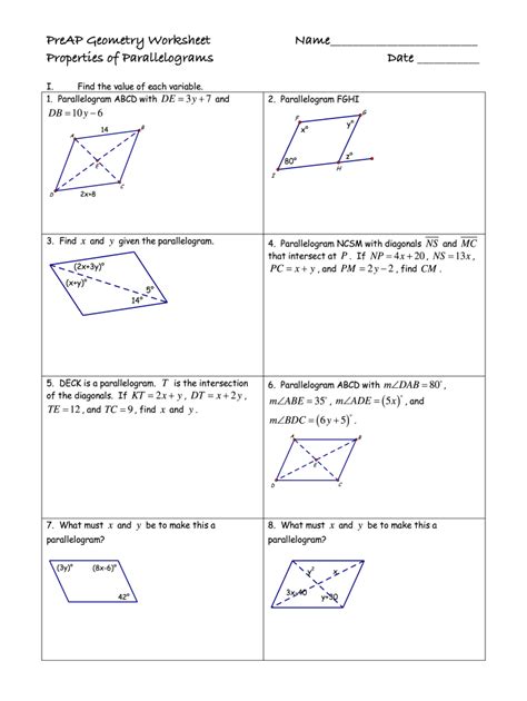 Parallelogram Proofs Worksheets