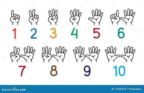 Hands With Fingers Icon Set For Counting Education Illustration ...