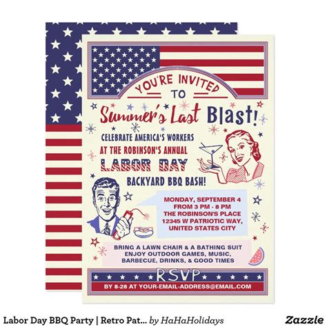 Labor Day BBQ Party | Retro Patriotic Summer Blast Invitation | Zazzle ...