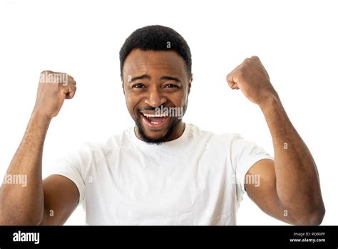 Portrait of Amazed excited african american Man achieving his goal or ...