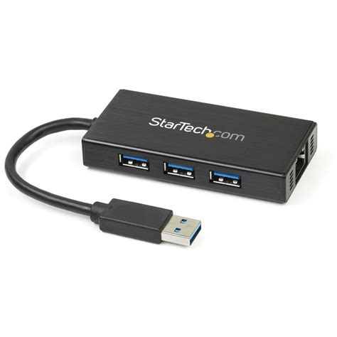 StarTech.com 3 Port Portable USB 3.0 Hub with Gigabit Ethernet Adapter ...