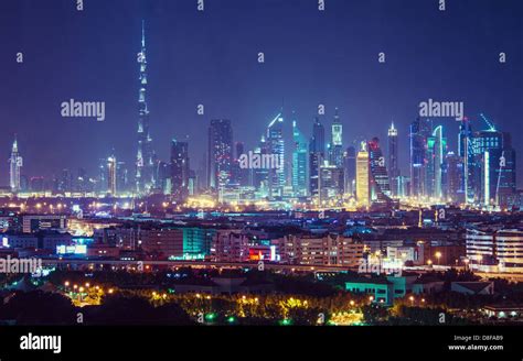 Dubai skyline at night, UAE Stock Photo - Alamy