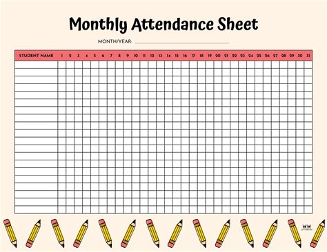 Attendance Sheets - 52 FREE Printables | Printabulls