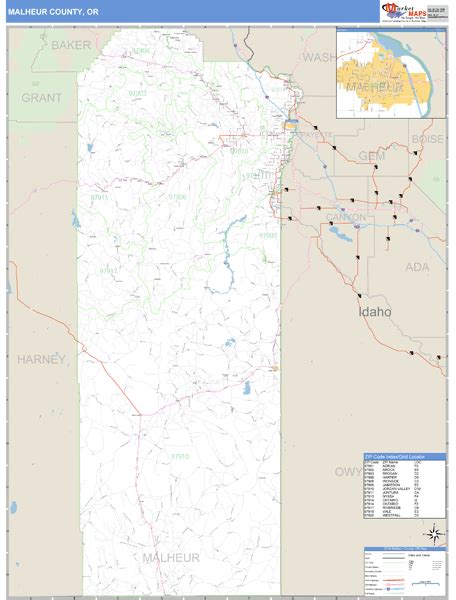 Malheur County, Oregon Zip Code Wall Map | Maps.com.com