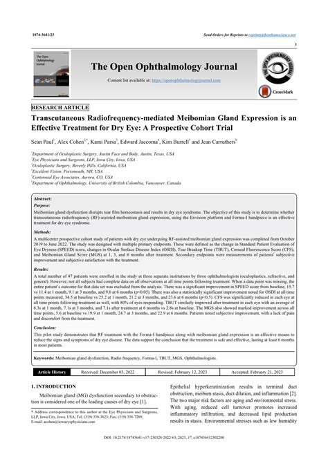 (PDF) Transcutaneous Radiofrequency-mediated Meibomian Gland Expression ...