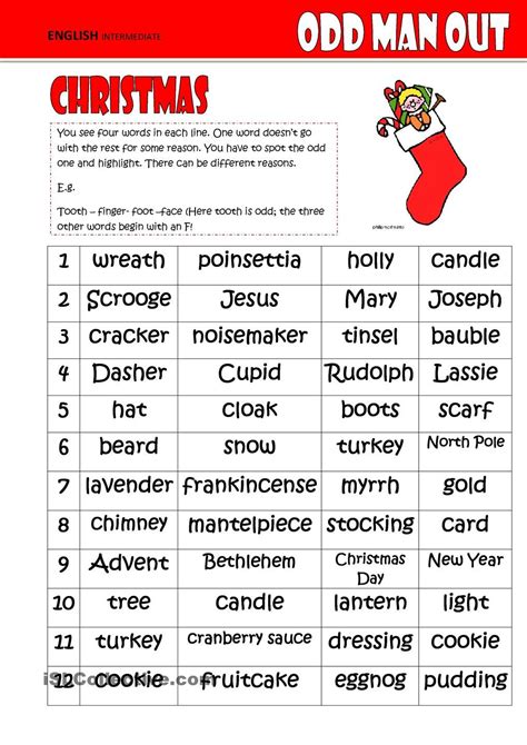 Odd One Out - Christmas | English worksheets for kids, Grammar for kids ...