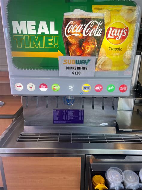 Self service drink station at subway. $1.00 refills?! : r/mildlyinfuriating