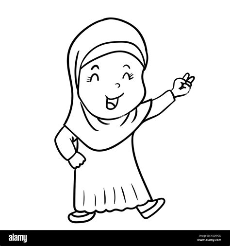 Hand drawing Muslim Girl Cartoon with Victory sign, Isolated on white ...