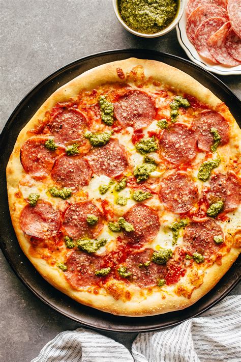 Pesto and Salami Pizza Recipe - Kitchen Konfidence